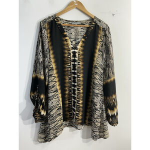 Womans Ny Collection Long Sleeve Pullover Over Size Blouse Animal Print XL